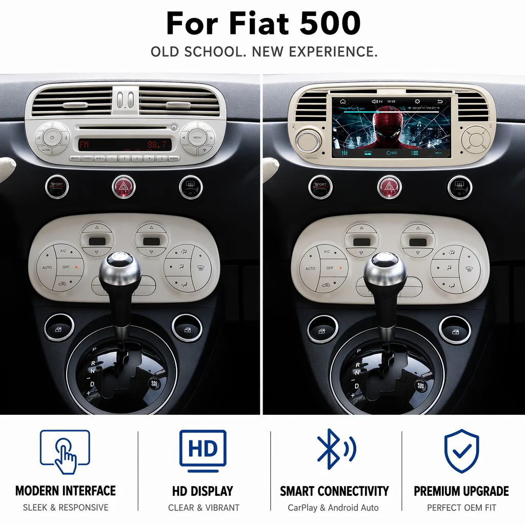 For Fiat 500 7inch (2007-2015) Linux System Car Radio , With Wireless Multimedia Android auto & CarPlay Head Unit BT DSP