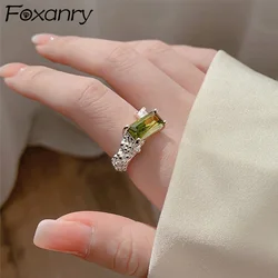 Foxanry Green Zircon Irregular Geometric Rings For Women Girls Trendy Classic Simple Personality Birthday Jewelry Gift Wholesale