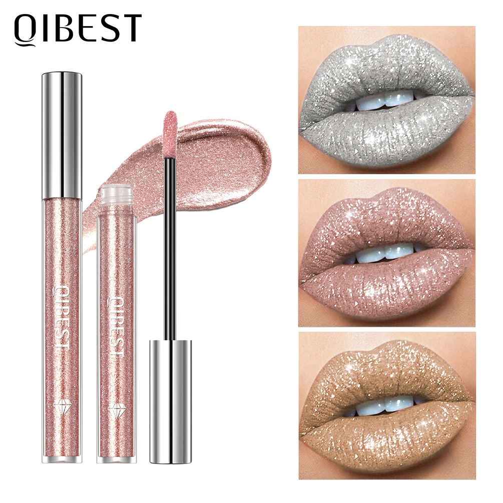 

QIBEST 6 Colors Sparkling Liquid Lipstick Lip Gloss Moisturizing Long-Lasting Makeup Gray Diamond Waterproof Lip Tint Cosmetics