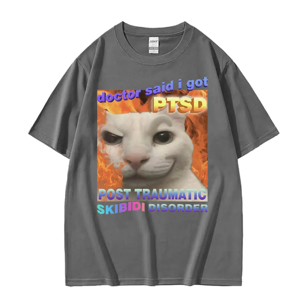 Skibidi Disorder Funny Cute Cat Meme Tee Shirt Gift Men Women Vintage Fashion Casual 100% Cotton Short Sleeve T-shirt Streetwear