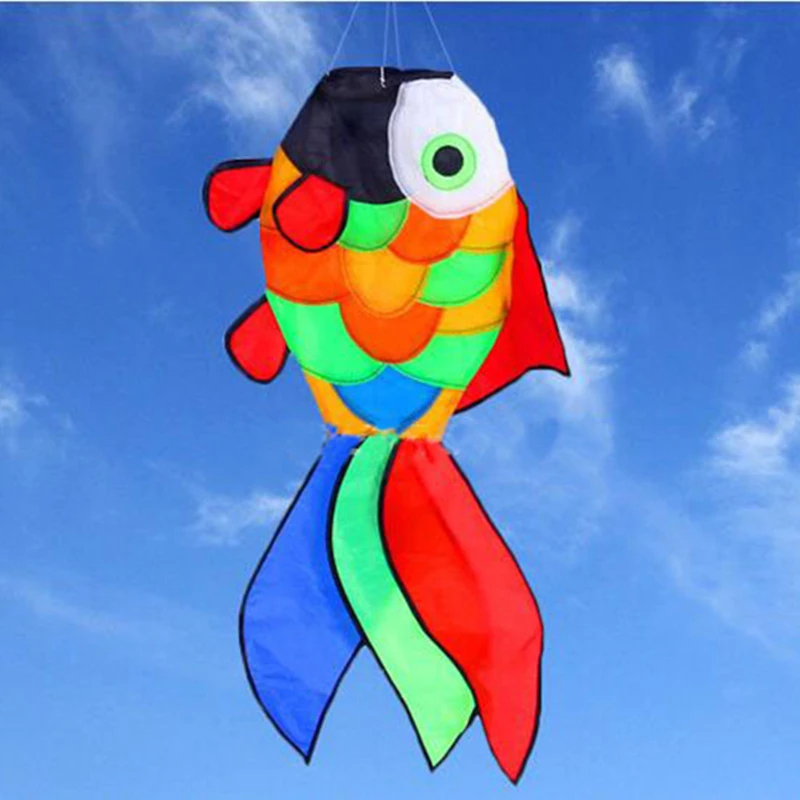 Frete grátis grande peixe windsock kite brinquedos divertidos ao ar livre voando náilon arco-íris pipas para adultos koi peixe pipa praia vento papagaio