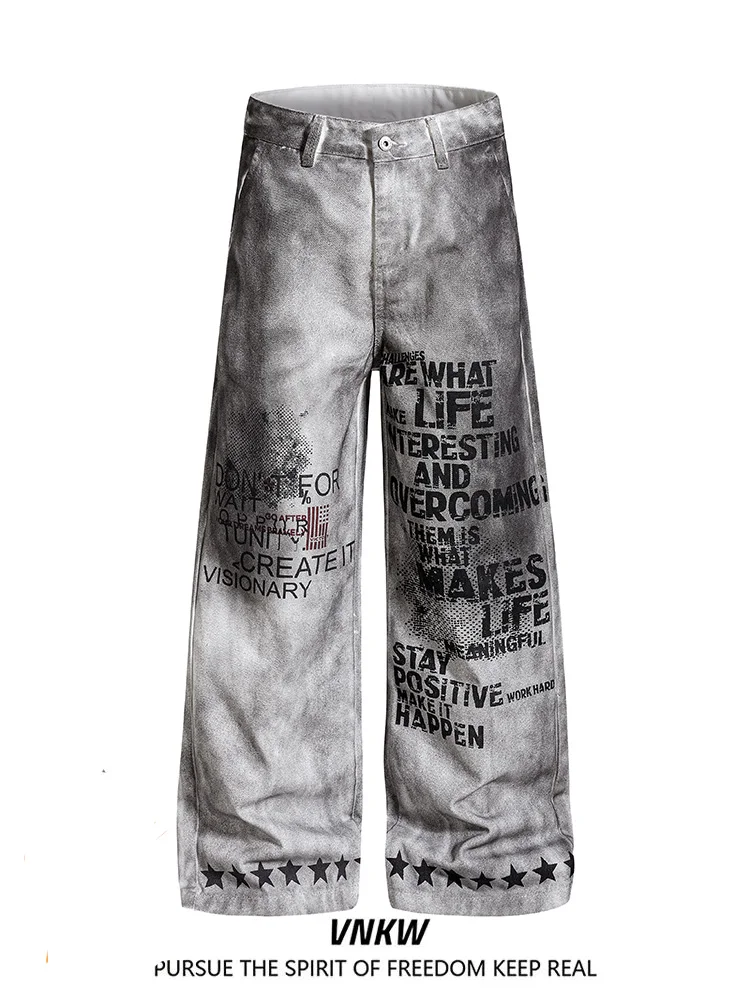 

Waed out fiti Straight Leg Jeans Loose Wide Leg Men's Jeans Casual Comfortable Cotton Polyester Blend Spring Wear