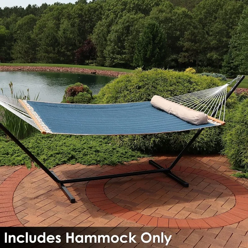 

Double Quilted Polyester Hammock with Detachable Pillow - 440-Pound Capacity - Tidal Wave