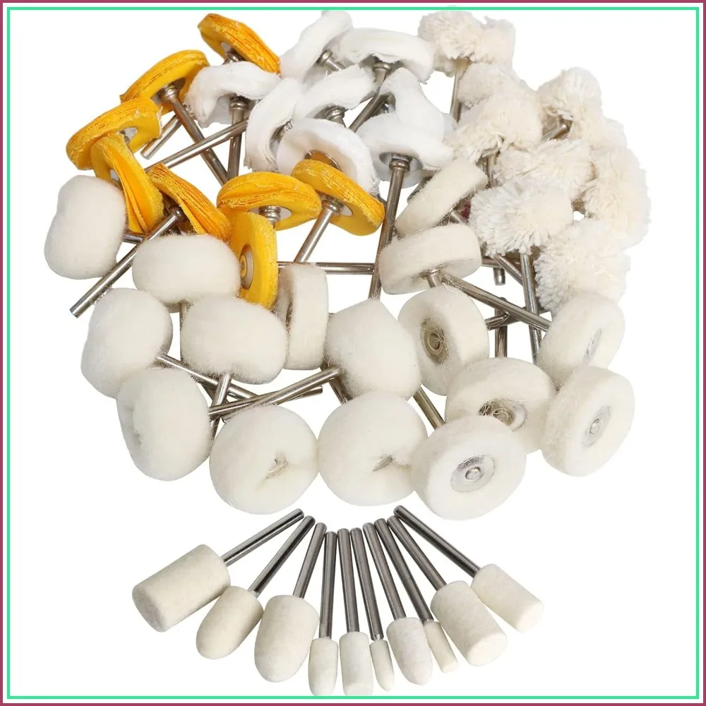 

50pcs 1Inch Polishing Buffing Wheel Set, Wool Felt Cotton Mounted 3mm Shank for Rotary Tool, Mini Brush Polishing Kit for Watch Jewelry
