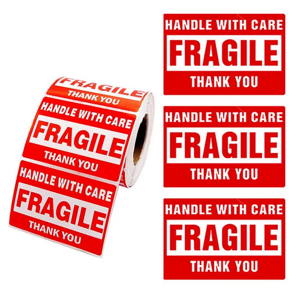 Removable Fragile Label 500pcs/roll Fragile Label Sticker White Handle with Care Thank Self-adhesive Rectangle for Sellers