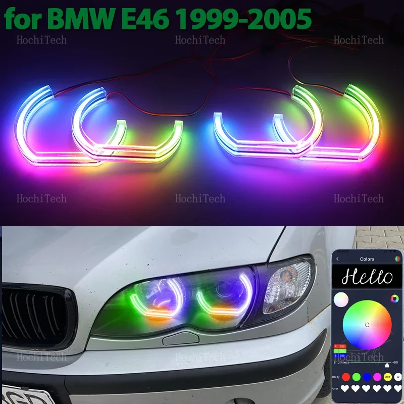 For BMW E46 325i 325xi 330i 330xi with HID Headlights 1999-2005 Sequential App control LED Angel Eyes Bulb Ring turn signal Lamp