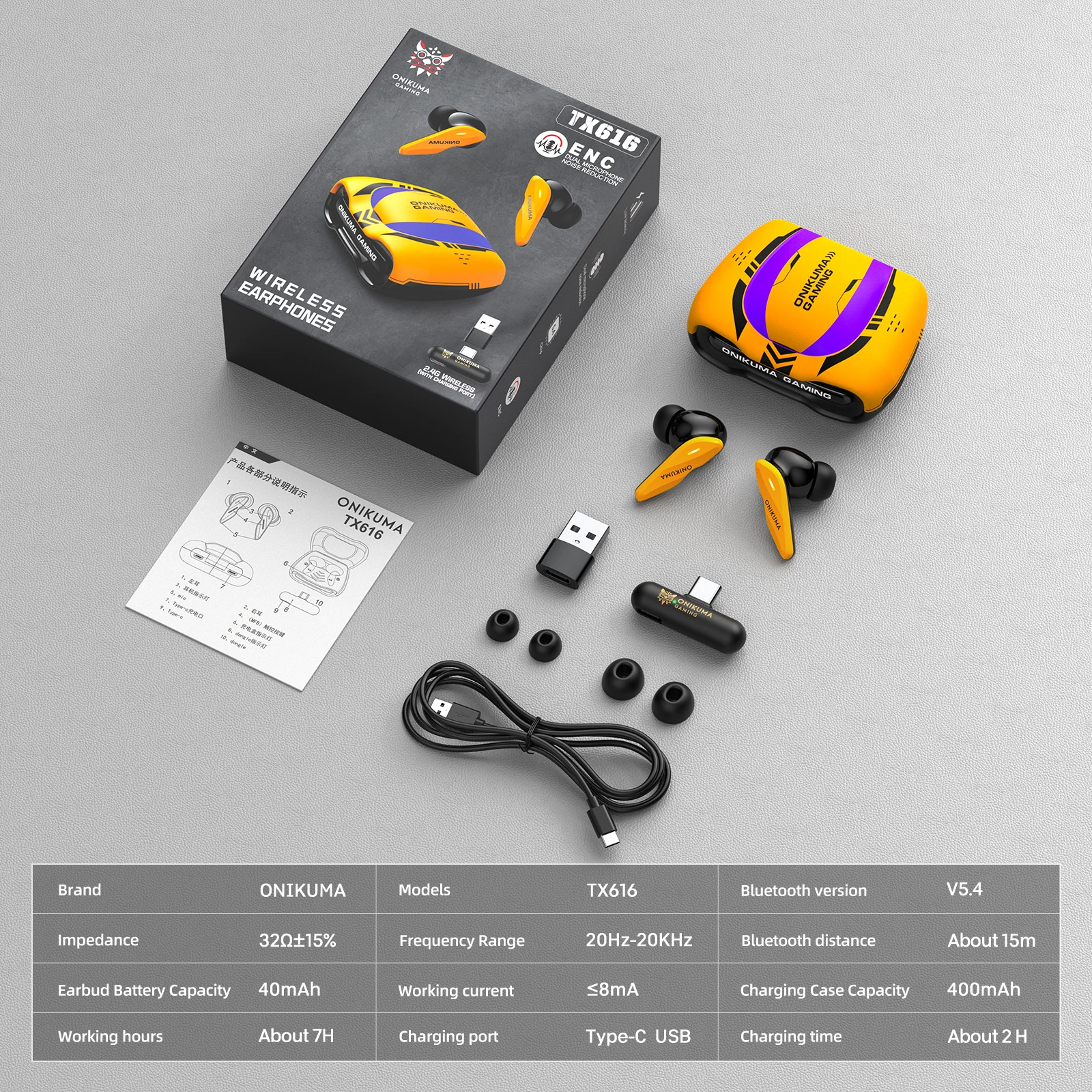 ‌ONIKUMA TX616 Dual-Mic Noise Reduction Earbuds with Tri-Mode