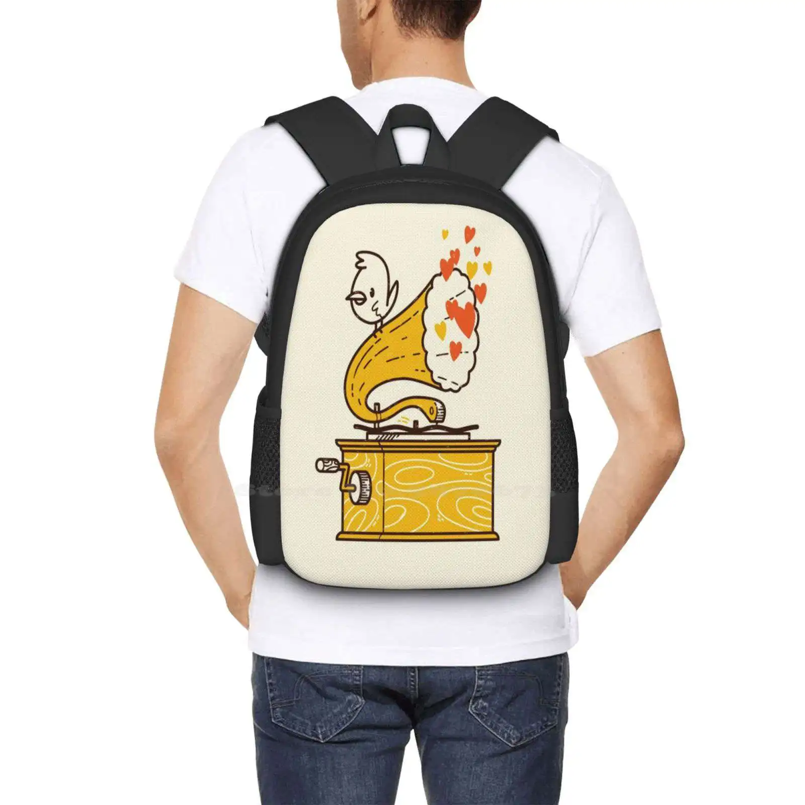 Phonograph und die Vogel Schult asche große Kapazität Rucksack Laptop Phonograph Hipster Plattenspieler Musik liebhaber Retro süß