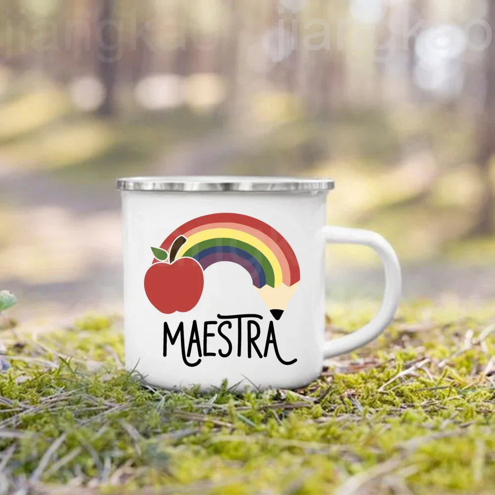 Rainbow Maestra Spanish Printed Mug Creative Coffee Cups Teacher Life Water Cup  Theacher\'s Day Back To School Gifts for Teacher