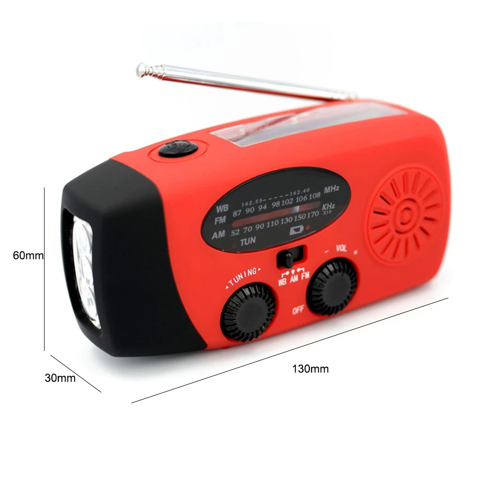 Multifunctional Hand Radio and Storage Bag Solar Crank Dynamo USB Charging FM/AM/WB/NOAA Weather Radio Emergency LED Flashlight