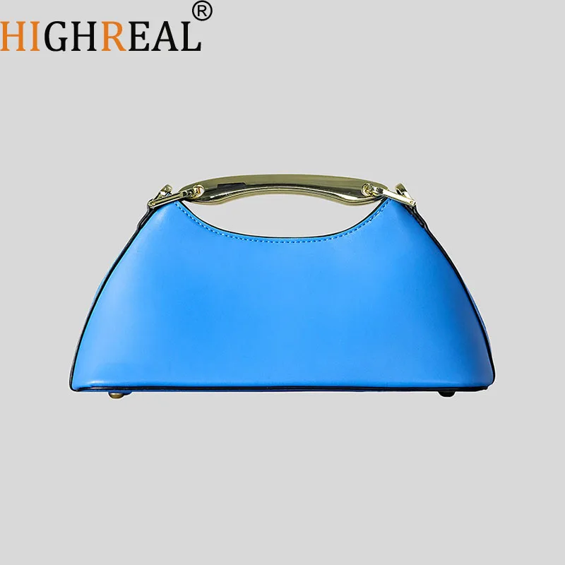 

Роскошная текстурированная женская сумка с узором личи и металлической ручкой, вечерний клатч на плечо, модельерская сумка через плечо в форме полумесяца