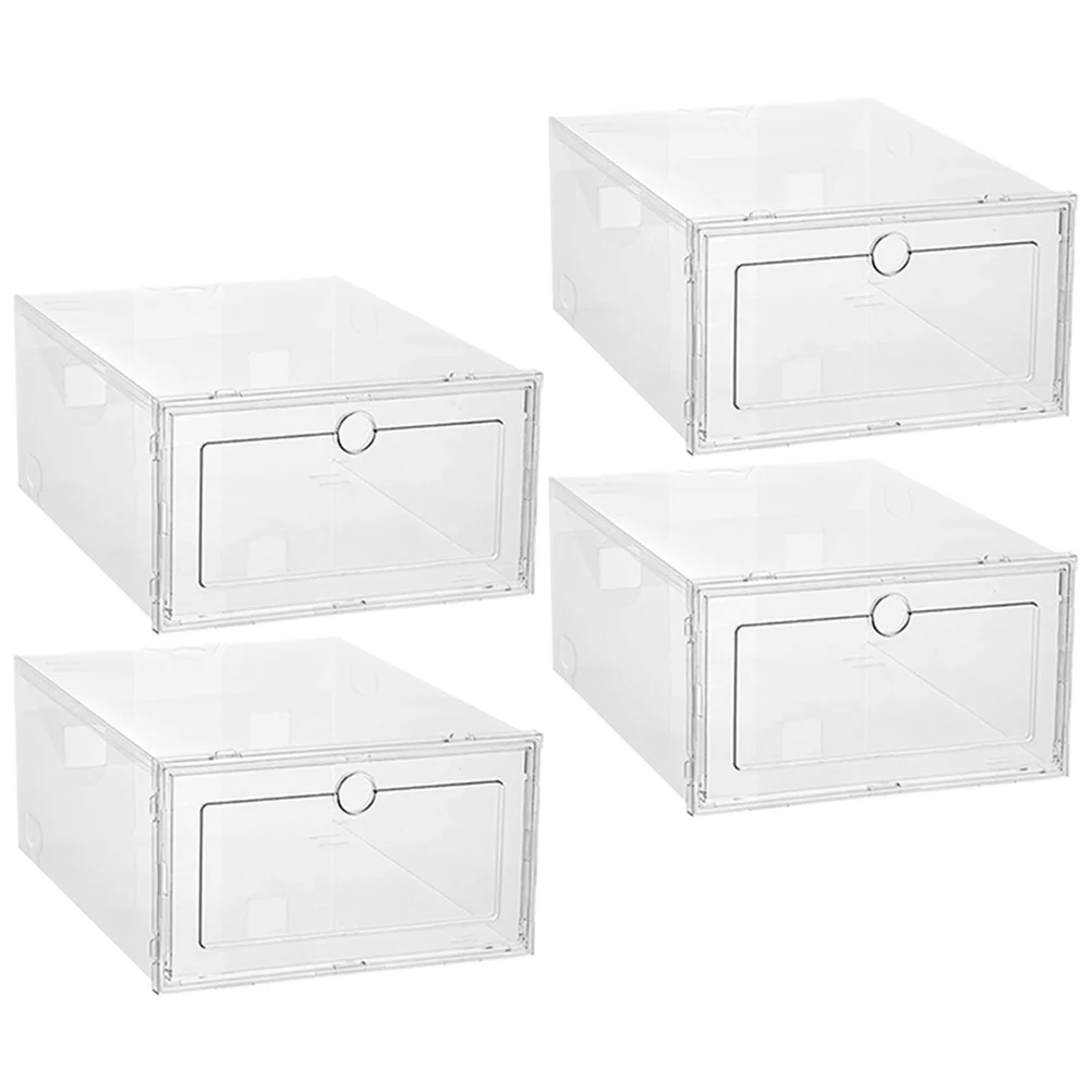 

4Pcs Shoe Storage Organizer Box Stackable Transparent Container for Closet Entryway Sneaker Display Case Organizer for Cabinets