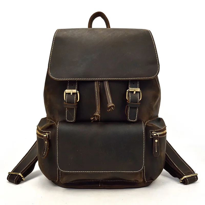 

Handmade Genuine Leather Backpack Men Women Big 15 inch Laptop Daypack Cowhide Computer Backpack Male Large Shoulder Bag