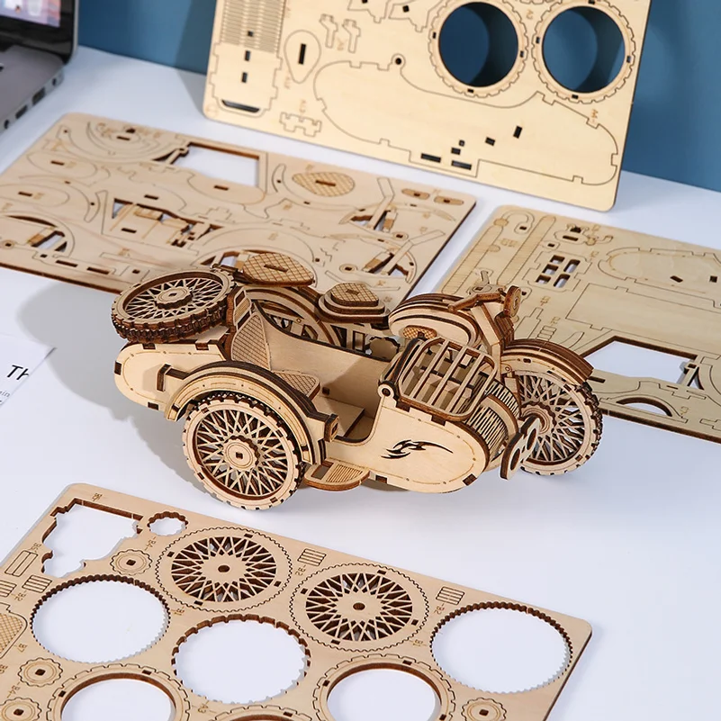 3D wooden three-dimensional puzzle motorcycle diy children's educational toys holiday party gift ornaments
