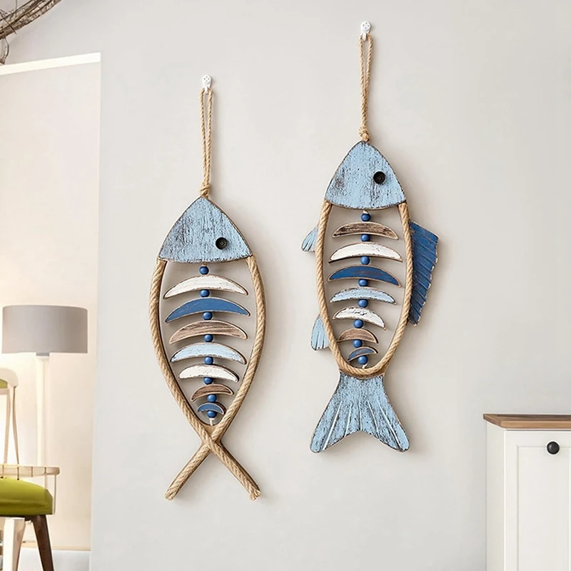 Wooden Fish Wall Decor, Antique Nautical Fish Decoration, Hand Carved Fish Wall Decor, For Mediterranean Beach Theme