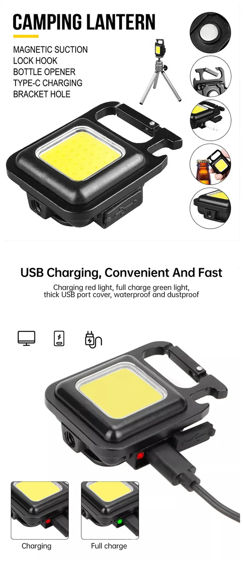 Rechargeable 4 Light Modes Portable Pocket Light Keychain Mini Flashlight With Bottle Opener Magnet Base Folding Bracket