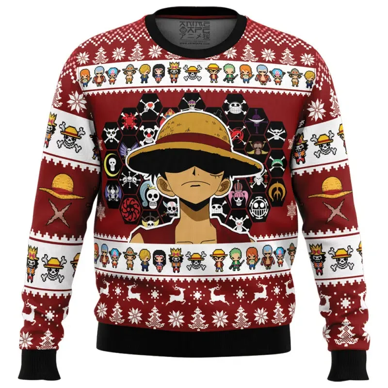 Autumn Men's Crew Neck One Piece Monkey D. Luffy Anime Christmas Sweatshirt Winter Soft Comfy Stylish Loose Pullover Tracksuit