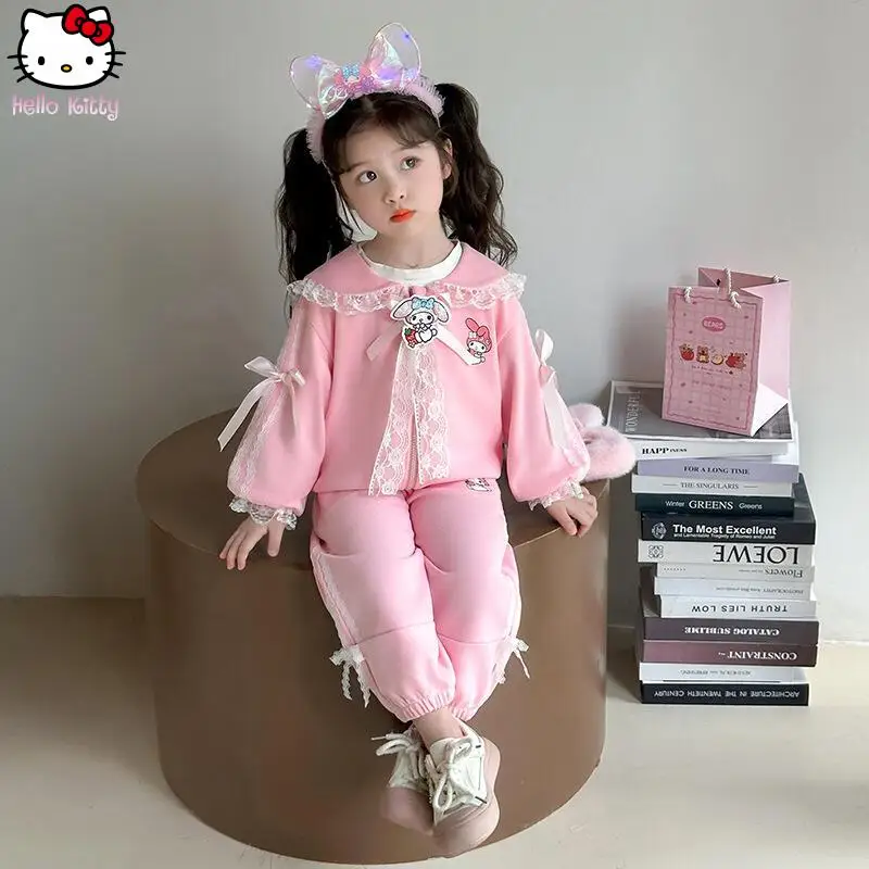 

2Pcs Girls Sweatshirt Kawaii Melody Kids Hooded Jacket Spring Autumn Sport Casual Sweet Set Girls Cartoon Fashion Gifts