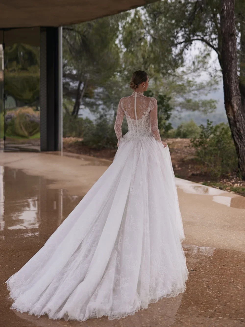 OL Dreamy-vestido de novia de flores 3D con cuentas brillantes, vestido modesto de manga larga con cuello alto, vestidos Aline blancos personalizados para novia 2026