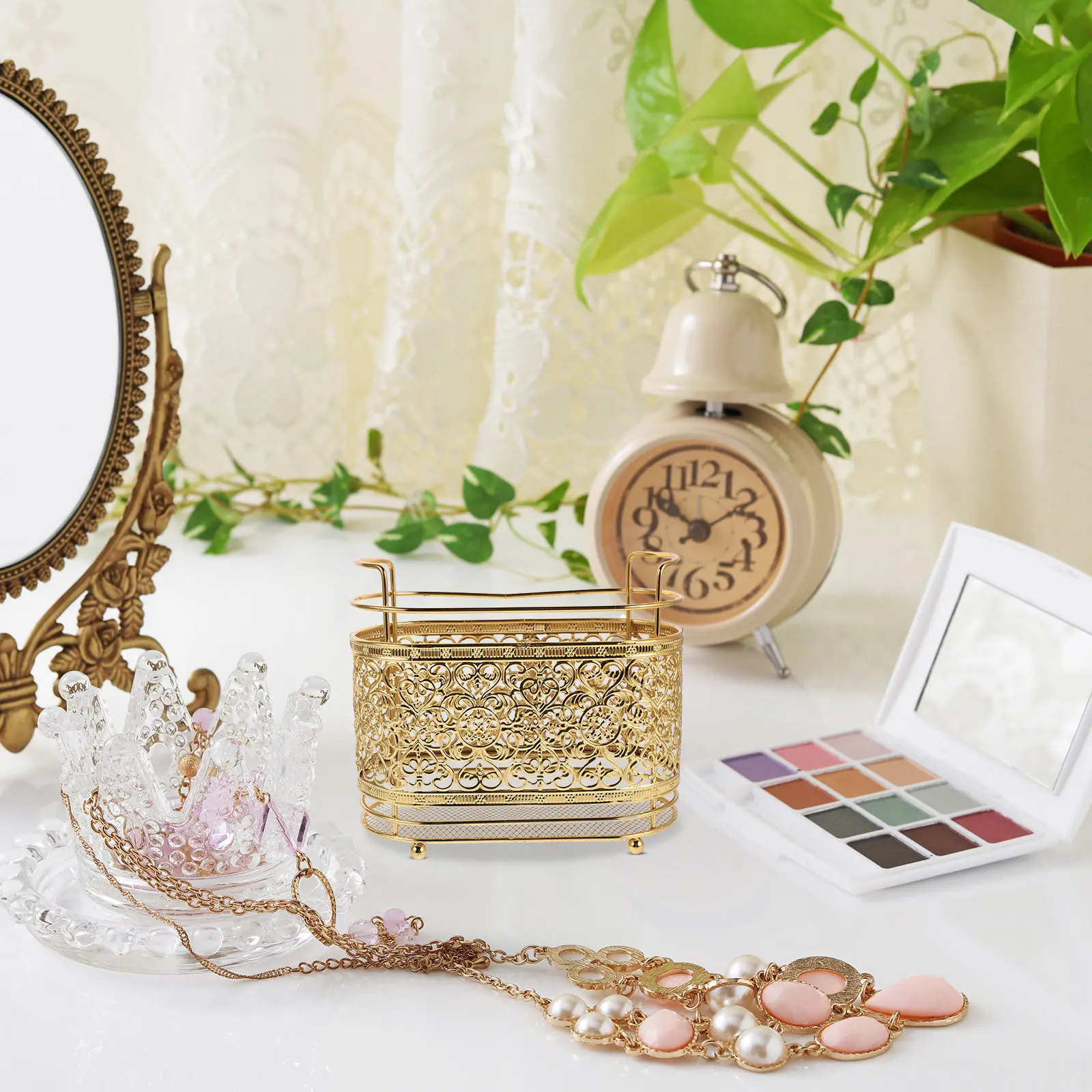 Suporte Moderno Dourado para Pincéis de Maquiagem: Expositor, Organizador de Mesa e Suporte para Secagem – Decoração para Casa e Escritório