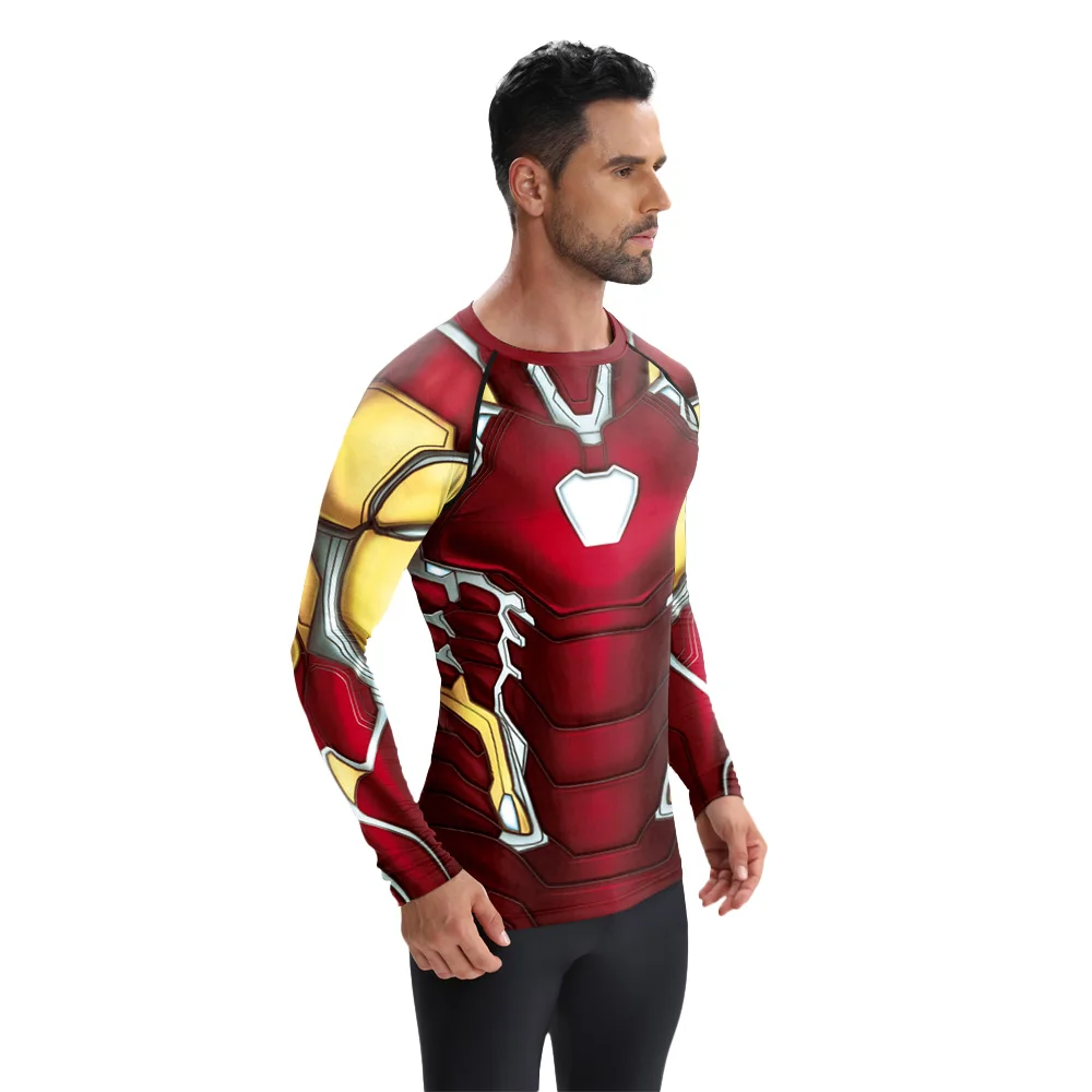 أزياء الفيلم الخارقين التأثيرية بأكمام طويلة ملابس رياضية تي شيرت خارقة للحفلات قميص رياضي مضغوط للرجال