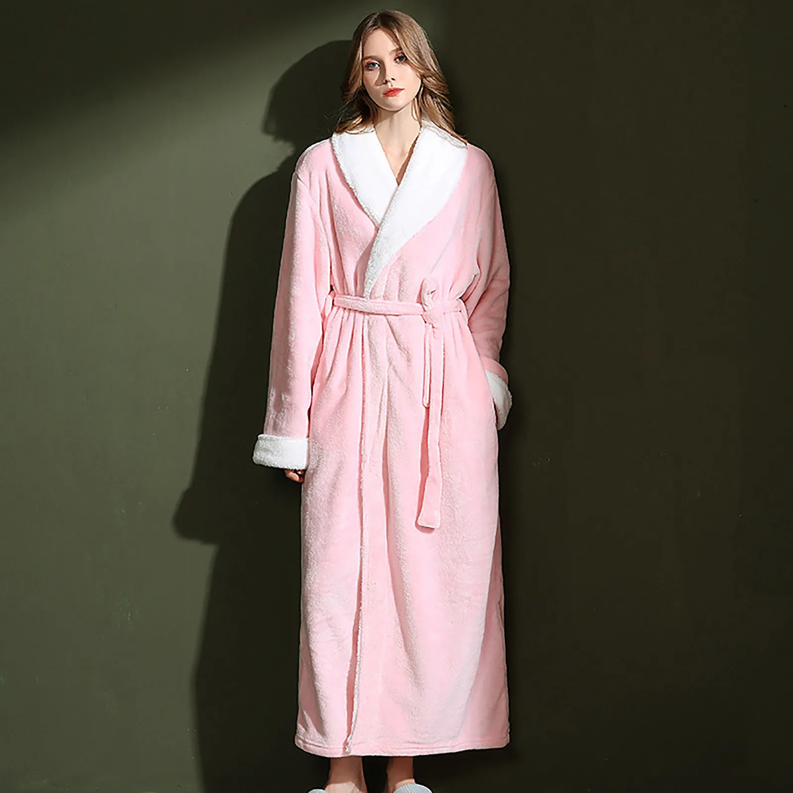 

Women's Couples Robe Simple Long Plush Bathrobe With Pockets Thick Plus Size Coral Fleece Bathrobe Dark Robe Set