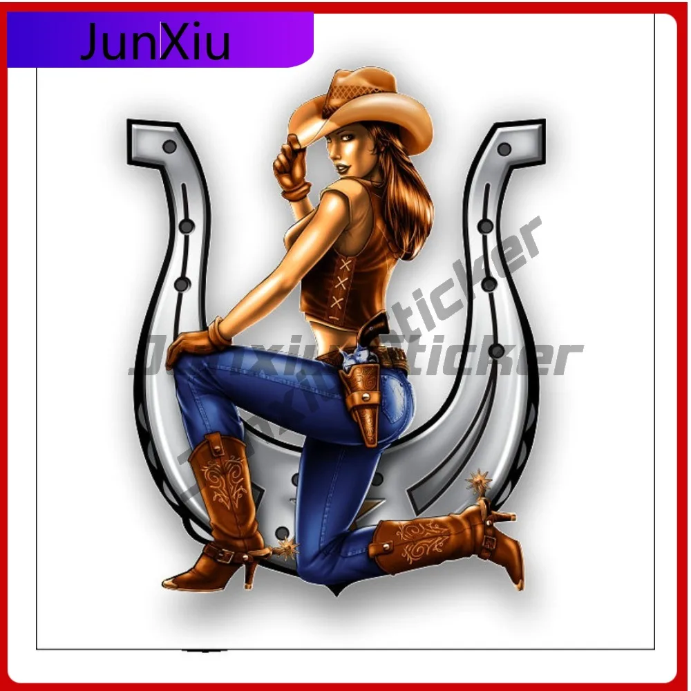 

Horseshoe And Cowgirl Sticker Decals Accessories Suv Motorcycle Bumper Car Bicycle Skateboard Laptop Luggage Waterproof Personal