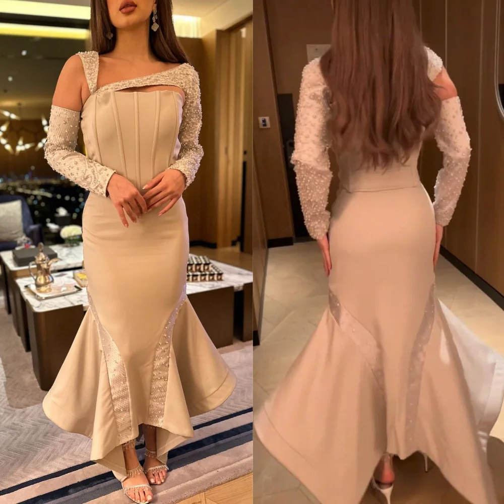 

Jiayigong Jersey Beading Draped Quinceanera Mermaid One-shoulder Bespoke Occasion Gown Long Sleeve Dresses Saudi Arabia