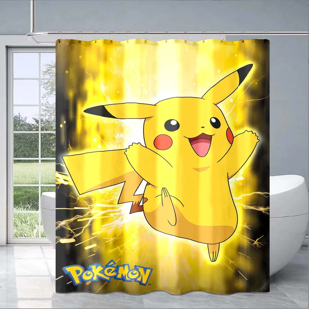 8 Size Cute Pokémon Cartoon Shower Curtain Pikachu 3D Printing Waterproof Bathroom Decoration Curtain Exquisite Family Gifts