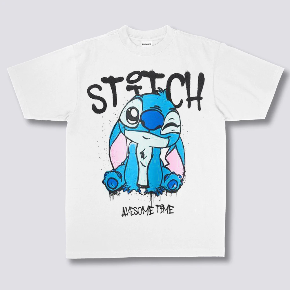 

2025 Disney Stitch 100% Cotton Cute T-shirt Couple Parent-child Clothing Summer Fashion Casual Comfortable Women's T-shirt