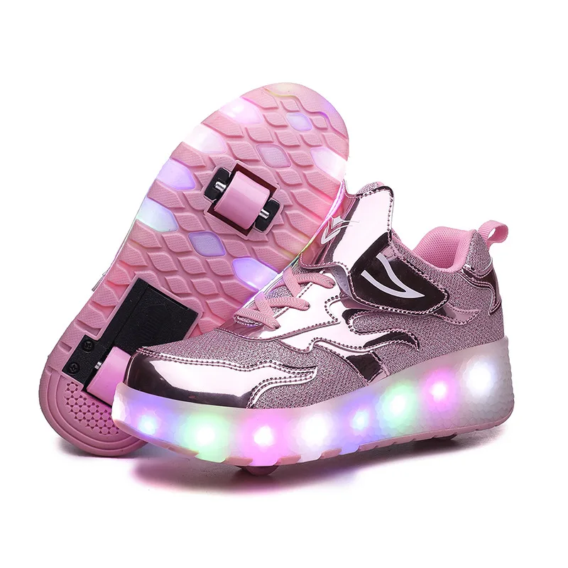 Kids Roller Sneaker Outdoor Indoor Skating Shoes Detachable Kids Skates Breathable Blade Boy Flying Shoes Gear pink blue 28 - 41