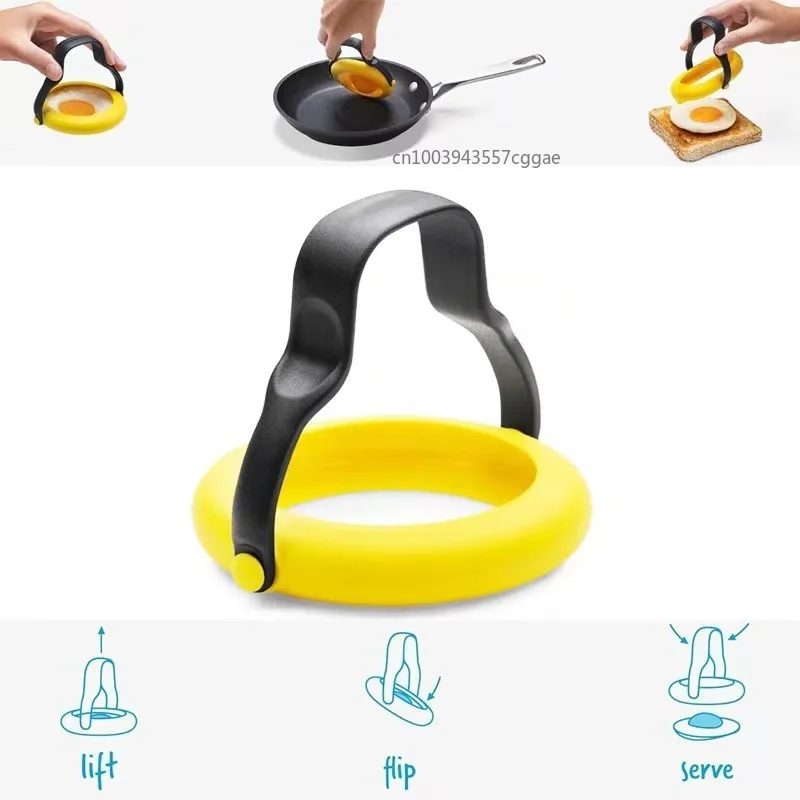 أدوات الطبخ قالب البيض المقلي 3 في 1 يقلب سهل صنع أدوات البيض DIY بها بنفسك مع مقبض حلقة البيض المضادة للتسرب للإفطار