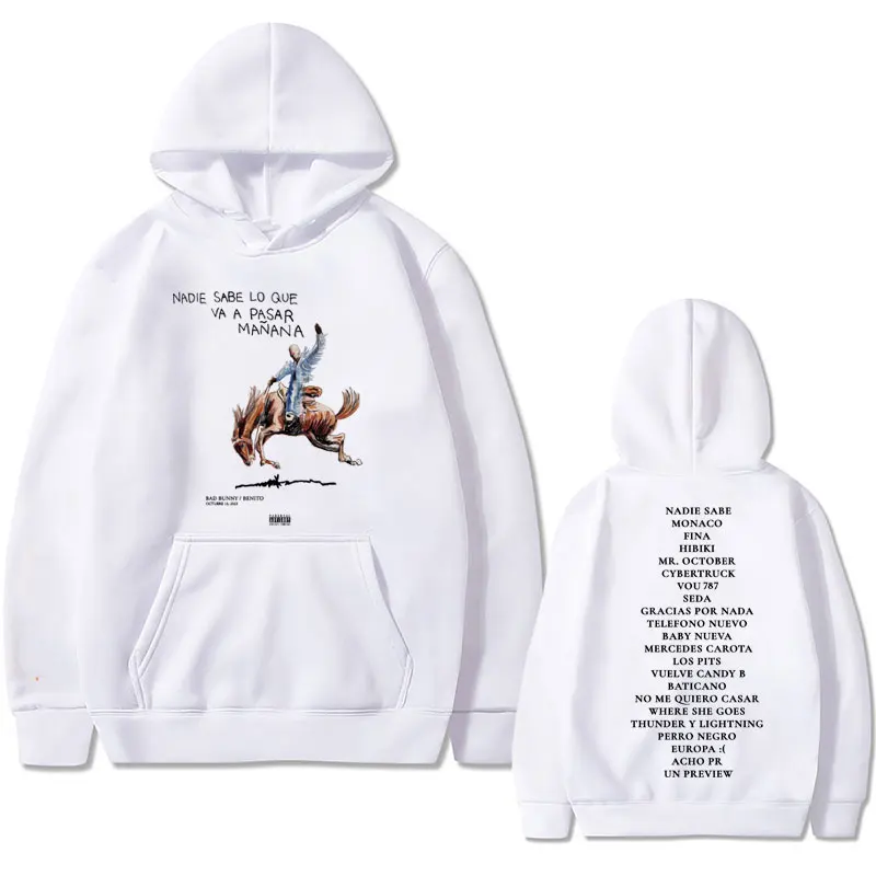 Rapper Bad Bunny Nadie Sabe Lo Que Va A Pasar Mañana Album Graphic Hoodie Men Women's Clothes Male Hip Hop Oversized Sweatshirt