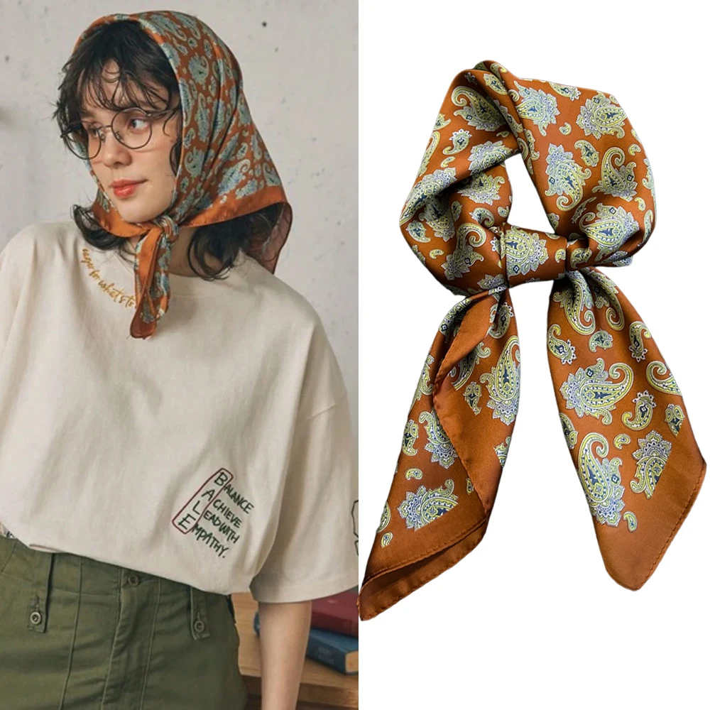 

70*70cm Paisley Print Handkerchief Soft Satin Hijab Scarf For Women Bandana Head Hair Scarves Square Hairband Neck Scarfs Ladies