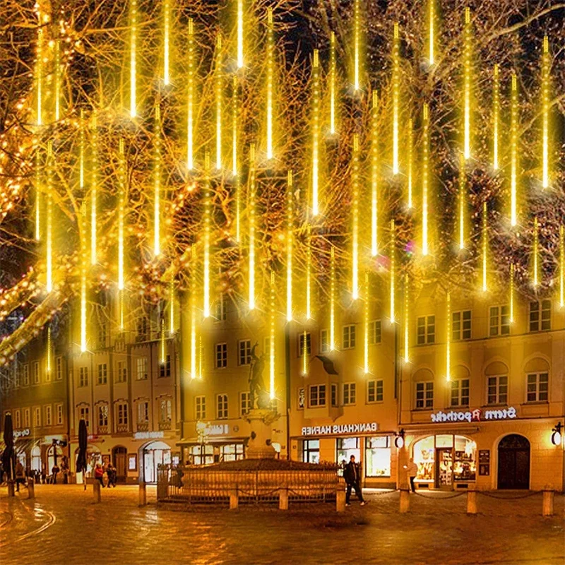 Guirnalda de luces LED para decoración de calle, iluminación exterior de Navidad, con enchufe de EE. UU./UE, 8 tubos