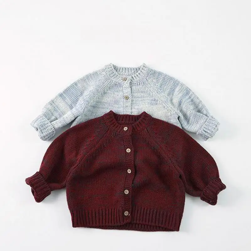 

2024 Autumn New Children Long Sleeve Sweater Coat Solid Kids Boys Girls Solid Knit Cardigan Baby Cotton Sweater Jacket