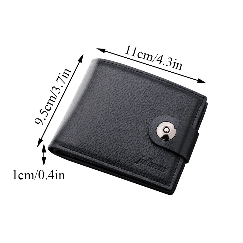 New Men's PU Leather Wallet Simple Versatile Pure Color Short Card Bag With Magnetic Buckle Bank ID Card Zipper Wallet