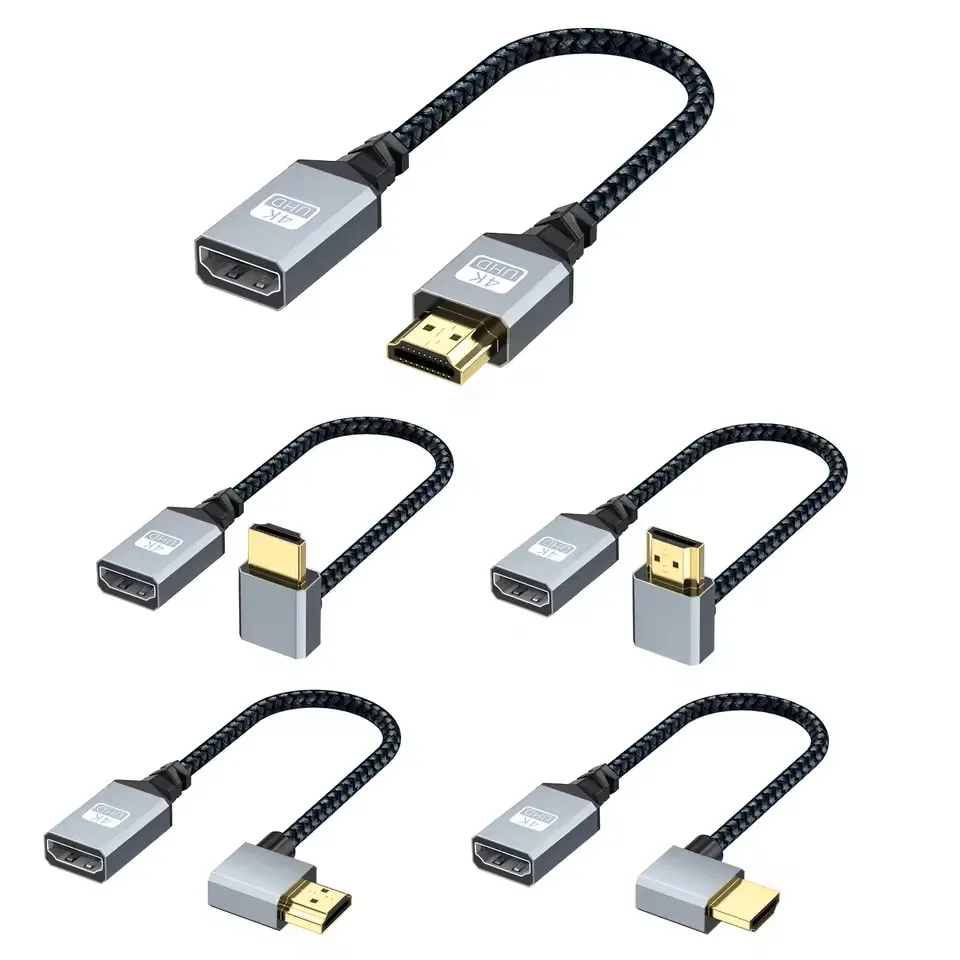 Câble adaptateur 4K 90 degrés HDMI Mini HDMI Micro HDMI vers HDMI 2.0, rallonge tressée de 20cm pour caméra, moniteur HDTV, ordinateur portable