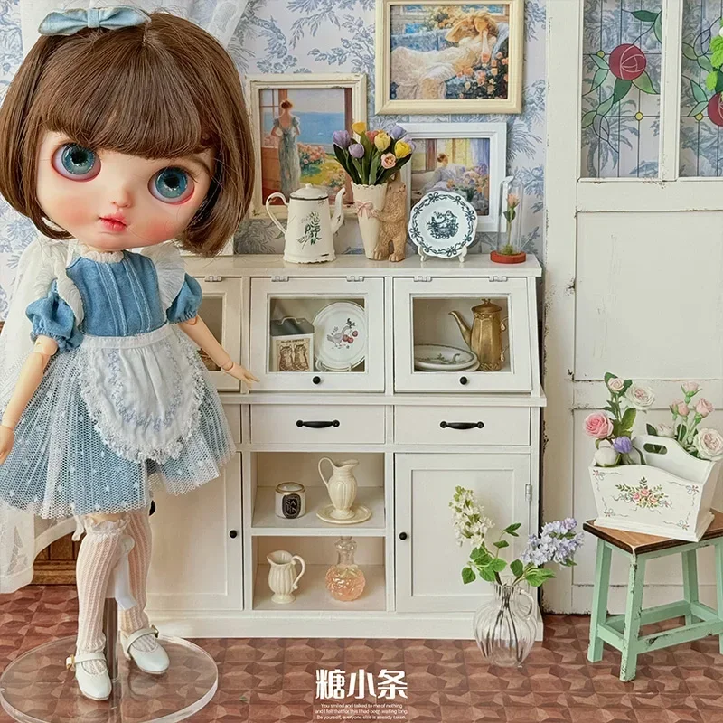 

1/6 Doll House Model Furniture Accessories Vintage Glass Window Sideboard Cupboard Bjd Ob11 Gsc Blyth Soldier Lol Cabinet Decor