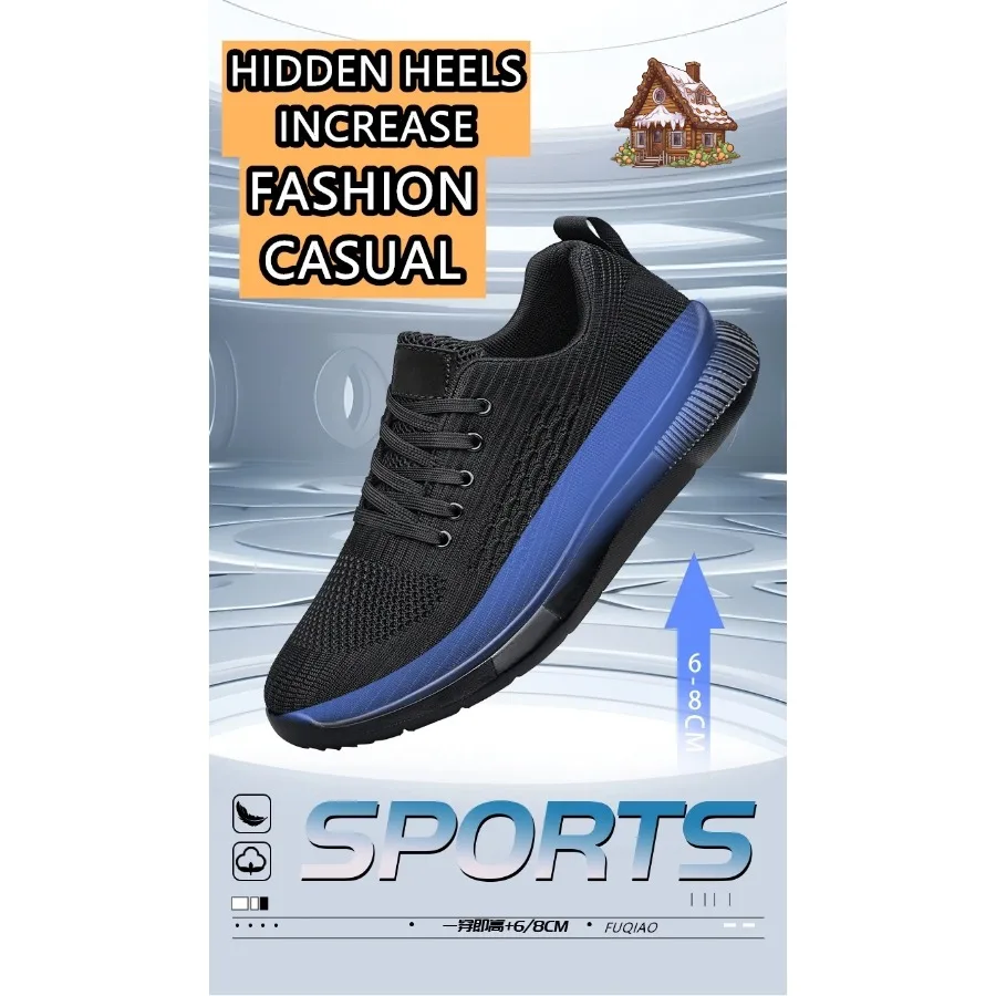 

Men Big Size 37-47 Breathable Mesh Elevator Sport Shoes Soft Comfortable 6cm Hidden Heels Height Increasing Sneakes Lift Casual