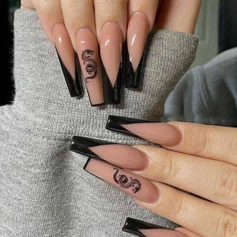 24Pcs/Box Long Ballet Press on Nail Tips Seamless Removable Acrylic Fake Nails Art Capsule Professional Material False Nails Set