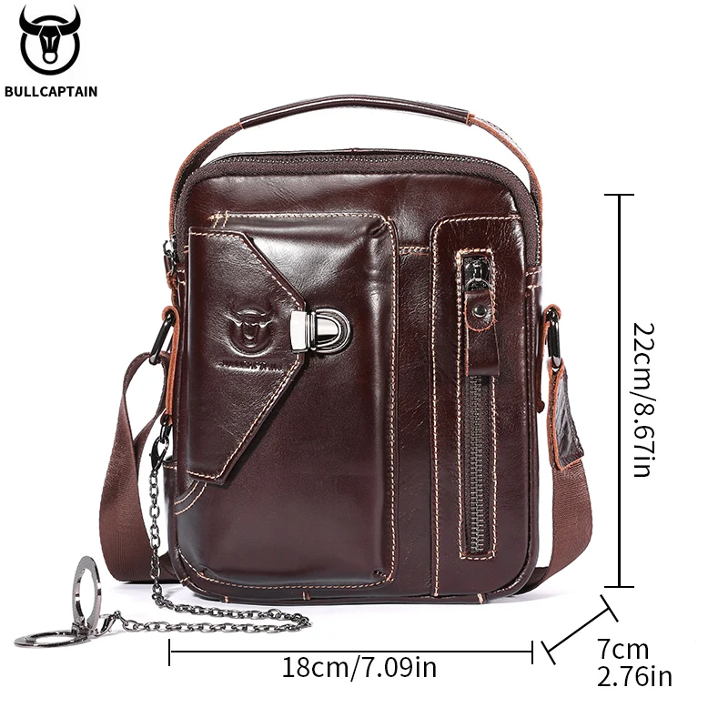 BULLCAPTAIN-Bolso cruzado de cuero genuino para hombre, bandolera adecuada para iPad de 7,9 pulgadas, Mini bolso de hombro de negocios de alta