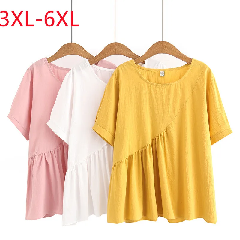 

New 2023 Ladies Summer Plus Size Tops For Women Large Size Short Sleeve O-neck Yellow T-shirt 3XL 4XL 5XL 6XL