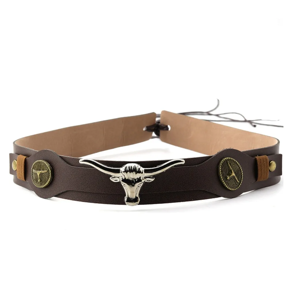 

Fashion PU Cowhead Belt Handwoven Handmade Belt Buckles Adjustable Hat Decoration Outdoor