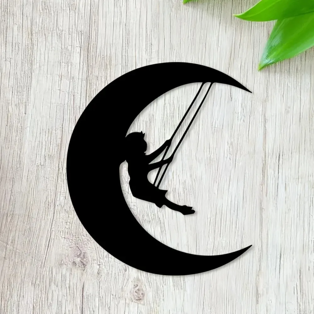 CIFBUY Wrought Iron Crescent Moon Wall Art, Rustproof Metal Decor for Nursery Living Room, Handmade Sculpture