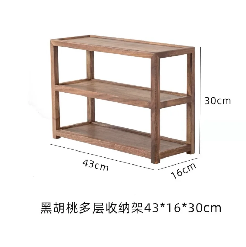 Black walnut desktop Duobao Pavilion tea cup rack tea set storage