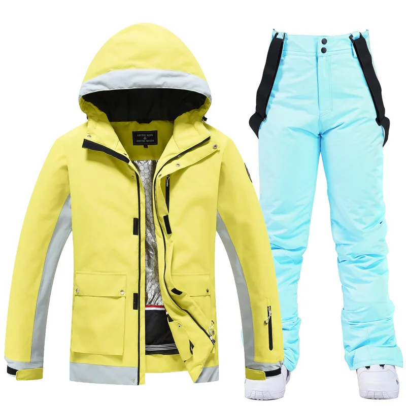 Traje de esquí blanco de 10K para hombre y mujer, conjunto de ropa de snowboard, chaqueta de esquí impermeable a prueba de viento, monos de nieve