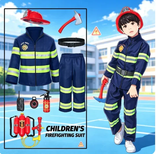 2026 Fireman Firefighter Costume Toys with Complete Accessories for Boys and Girls Birthday Halloween Party Dress Up Navy Blue
