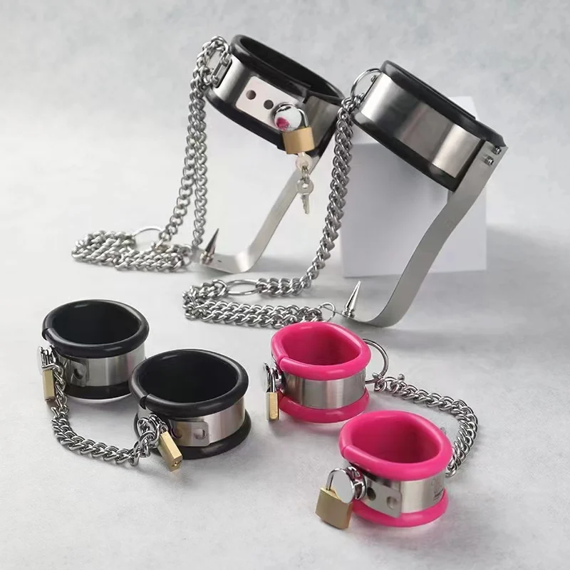 YoKoNex BDSM Fetish Stainless Steel Shackles Punishment Master Slave Task Punishment Props Male and Female Training Sex Supplies