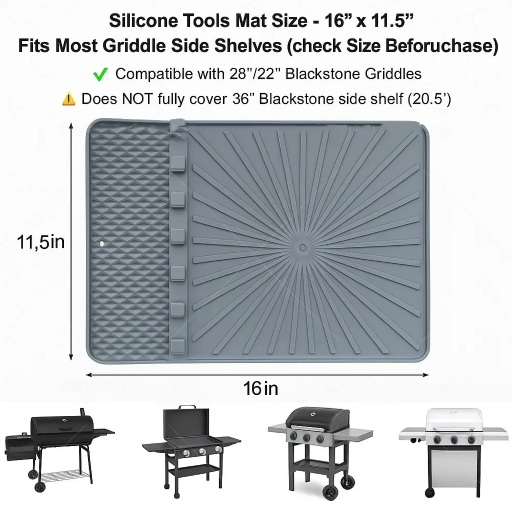 شواية سيليكون مع وسادة تنقيط، حصيرة ملعقة، أدوات ملحقات شواية الشواء للحجر الأسود، وسادة رف جانبية للمطبخ الخارجي